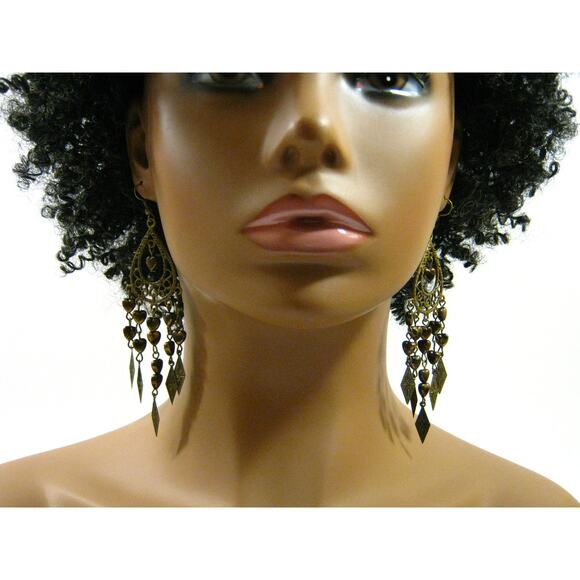 Set of Handcrafted Dangle Art Glass Red Waffle Drops  Long Chandelier Earrings - Picture 4 of 11